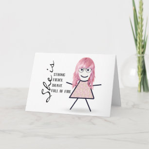 Stokpoppetje met roze voor mama kaart