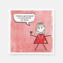 Stokpoppetje Met Wijn Glas Op Gingham Servet