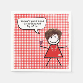 Stokpoppetje Met Wijn Glas Op Gingham Servet