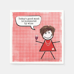 Stokpoppetje Met Wijn Glas Op Gingham Servet