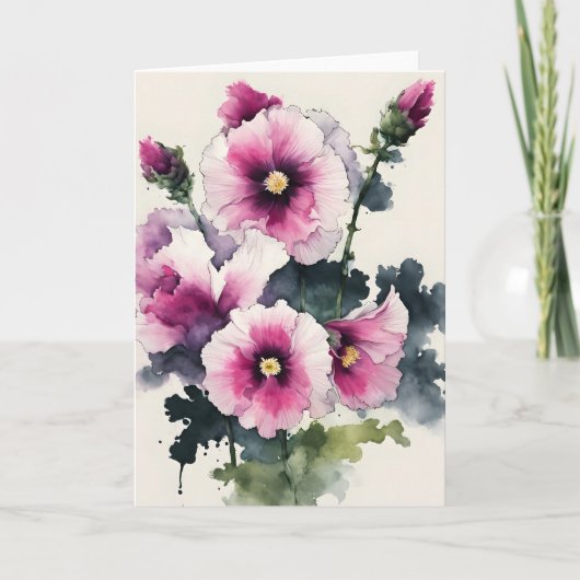 Stokroos - Watercolor bloemen Kaart (Voorkant)