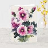 Stokroos - Watercolor bloemen Kaart (Gele Bloem)