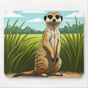 Stokstaartje alert staand in een veld met gras muismat