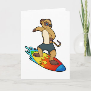 Stokstaartje als surfer met surfplank kaart