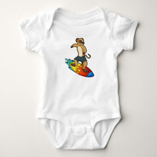 Stokstaartje als surfer met surfplank romper (Voorkant)