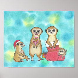 Stokstaartje Kerst Feest Dieren Nursery Poster