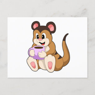 Stokstaartje met kopje koffie briefkaart
