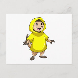 Stokstaartje met regenjas briefkaart