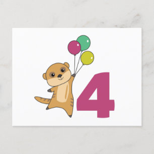 Stokstaartje Vierde Verjaardag Ballonnen Kinderen  Briefkaart