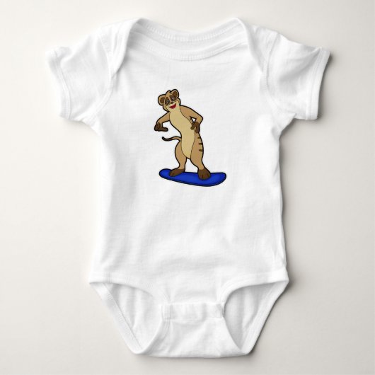 Stokstaartmeerkat als snowboarder met snowboard romper (Voorkant)