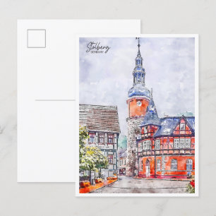 Stolberg Duitsland vintage reizen waterverf Briefkaart