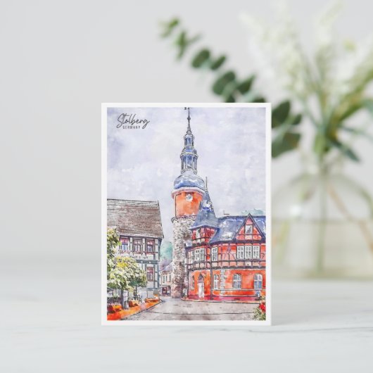 Stolberg Duitsland vintage reizen waterverf Briefkaart (Staand voorkant)