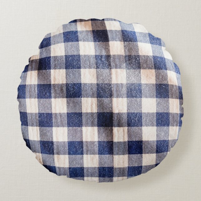 stolsel van blauwe gingham, textuur van shirten rond kussen (Voorkant)