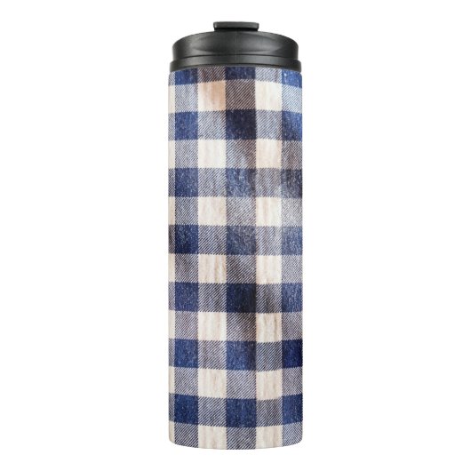 stolsel van blauwe gingham, textuur van shirten thermosbeker (Voorkant)