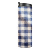 stolsel van blauwe gingham, textuur van shirten thermosbeker (Geroteerd rechts)