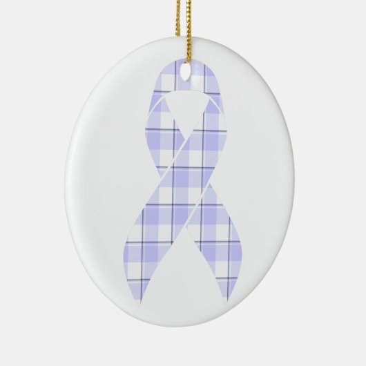 Stomach Cancer Awareness Plaid Periwinkle Ribbon Keramisch Ornament (Rechts)