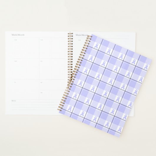 Stomach Cancer Awareness Plaid Periwinkle Ribbon Planner (Display)