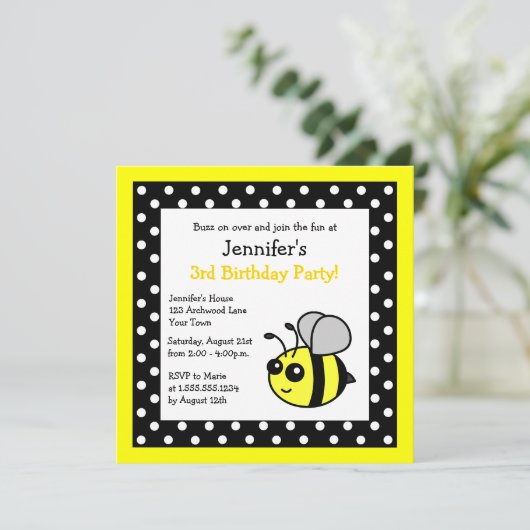 Stombaard Birthday Black & Yellow Polka Dots Kaart (Staand voorkant)