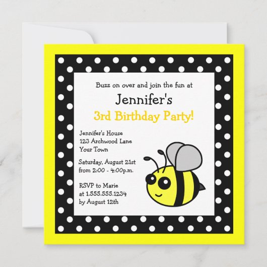 Stombaard Birthday Black & Yellow Polka Dots Kaart (Voorkant)