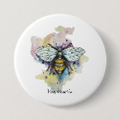 Stombijen en regenboogwas ronde button 7,6 cm (Voorkant)