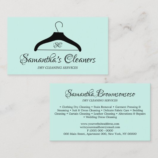 Stomerij Monogram Green Laundormat Hanger Visitekaartje (Voorkant / Achterkant)