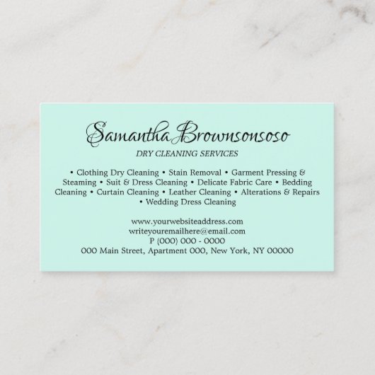 Stomerij Monogram Green Laundormat Hanger Visitekaartje (Achterkant)