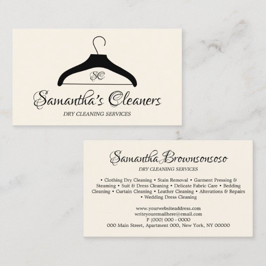 Stomerij Monogram Ivoor Schoonmaakhanger Visitekaartje (Voorkant / Achterkant)