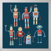 Stomme 1950s-robots met stijlretro poster (Voorkant)