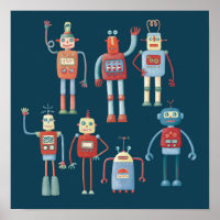 Stomme 1950s-robots met stijlretro