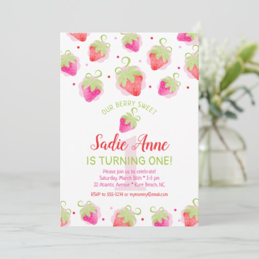 Stomme aardbeien Berry Sweet Red & Roze Birthday Kaart (Staand voorkant)