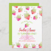 Stomme aardbeien Berry Sweet Red & Roze Birthday Kaart (Voorkant / Achterkant)