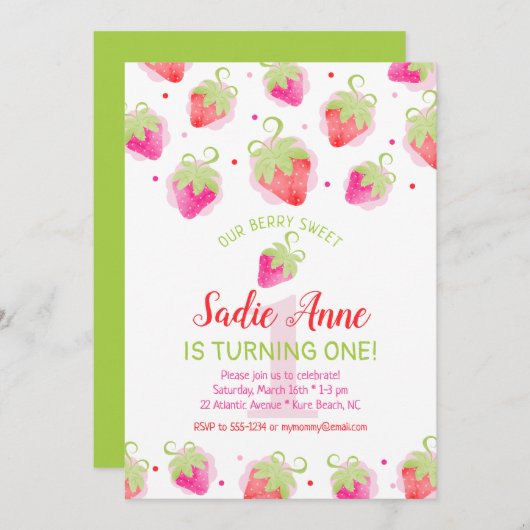 Stomme aardbeien Berry Sweet Red & Roze Birthday Kaart (Voorkant / Achterkant)