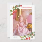 Stomme aardbeien bloem rode bessen 1 e verjaardag kaart (Achterkant)