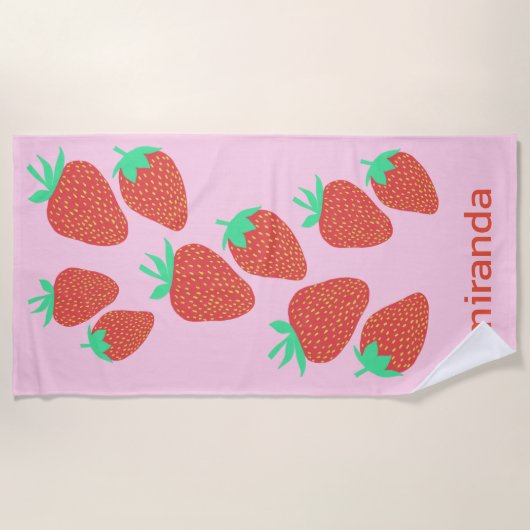 Stomme aardbeien Fruity Fun CUSTOM NAME Strandlaken (Voorkant)