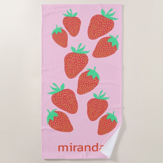 Stomme aardbeien Fruity Fun CUSTOM NAME Strandlaken (Voorkant)