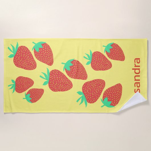Stomme aardbeien Fruity Fun CUSTOM NAME Strandlaken (Voorkant)