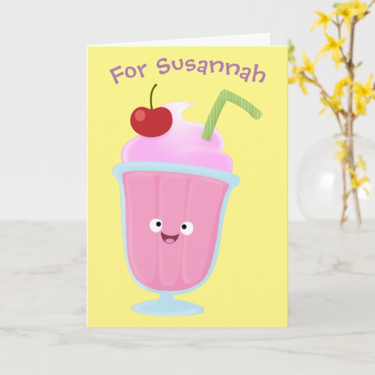 Stomme aardbeien ijsje sundae cartoon kaart (Gele Bloem)