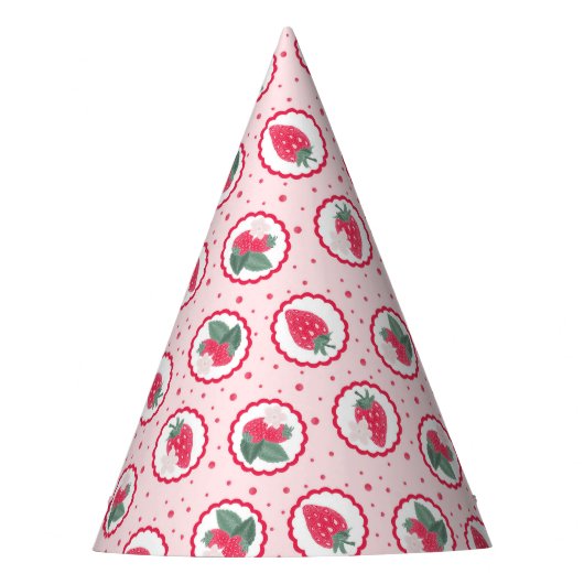 Stomme aardbeien op zaterdag Petten in roze en roo Feesthoedjes (Voorkant)