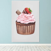 Stomme aardbeienbrood in Waterverf Canvas Afdruk (Insitu (Houten vloer))