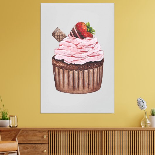 Stomme aardbeienbrood in Waterverf Canvas Afdruk (Insitu (Woonkamer))