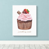 Stomme aardbeienbrood in Waterverf Canvas Afdruk (Insitu (Houten vloer))