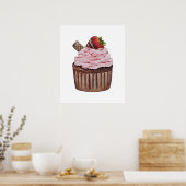 Stomme aardbeienbrood in Waterverf Poster (Keuken)