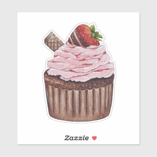 Stomme aardbeienbrood in Waterverf Sticker (Vel)