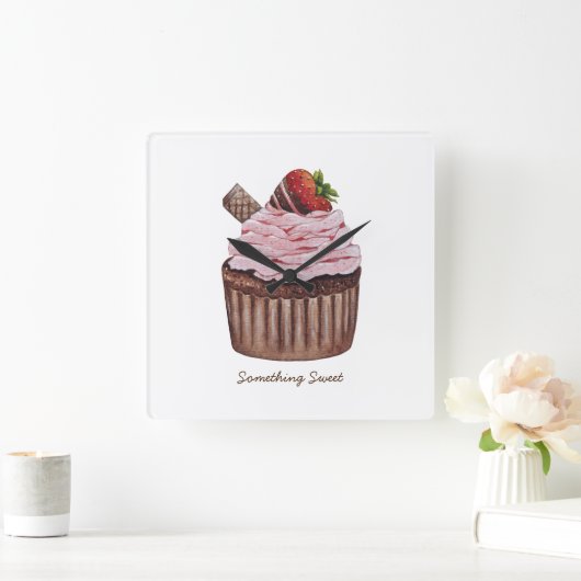 Stomme aardbeienbrood in Waterverf Vierkante Klok (Huis)