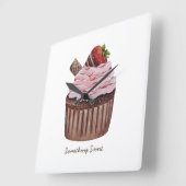 Stomme aardbeienbrood in Waterverf Vierkante Klok (Hoek)