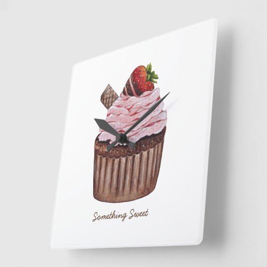 Stomme aardbeienbrood in Waterverf Vierkante Klok (Hoek)