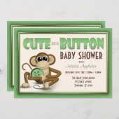 Stomme als Button Groene Uitnodiging van het Baby  (Voorkant / Achterkant)