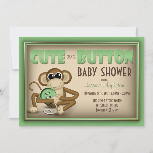 Stomme als Button Groene Uitnodiging van het Baby (Voorkant)