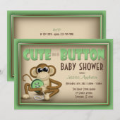 Stomme als Button Groene Uitnodiging van het Baby (Voorkant / Achterkant)