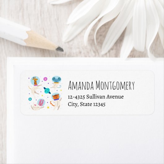 Stomme astronautdieren die in de ruimte zweven etiket (Insitu)